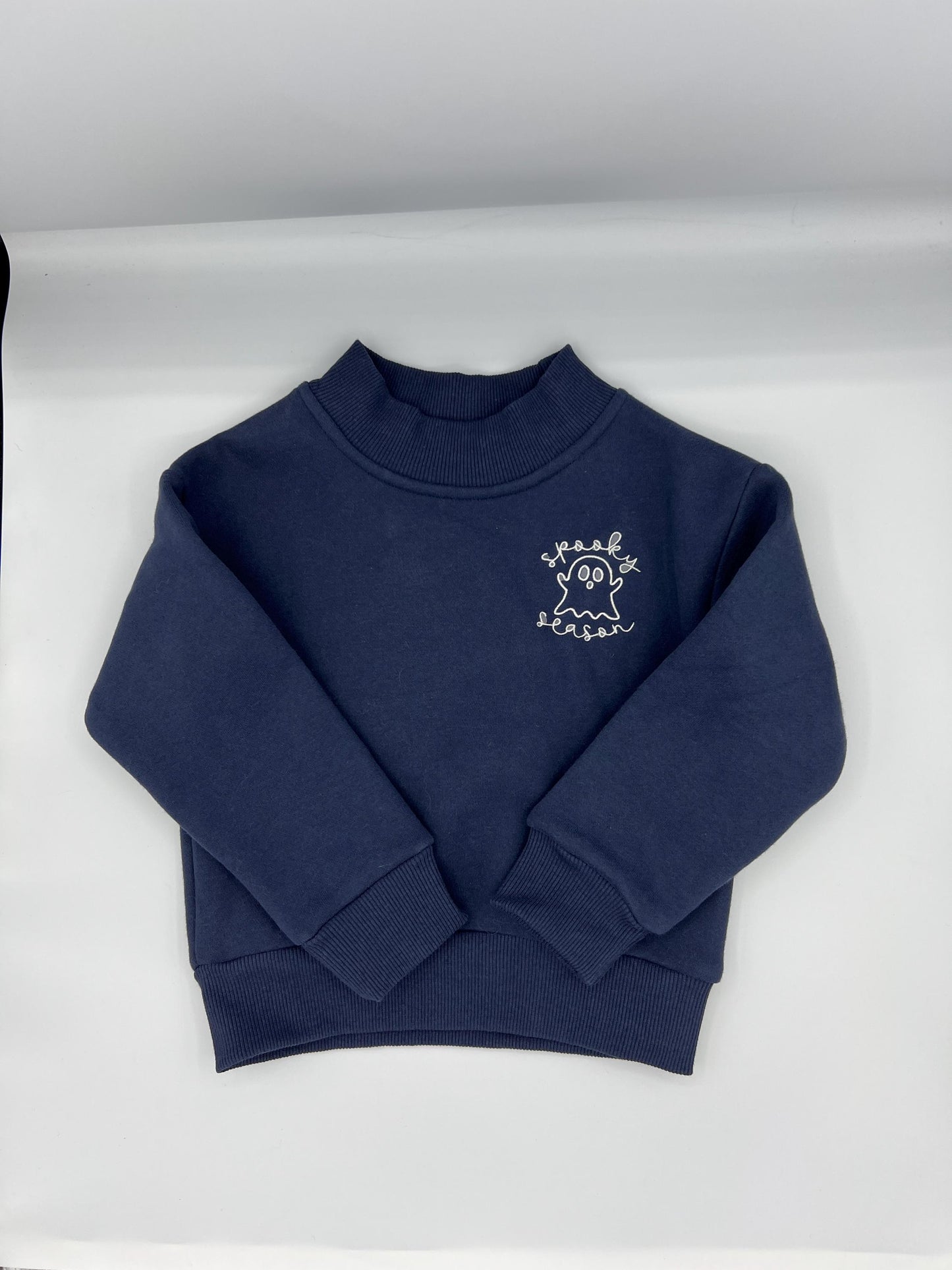 Toddler Spooky Season Ghost Embroidered Mock Neck Sweatshirt ā Cozy Fall Halloween Pullover