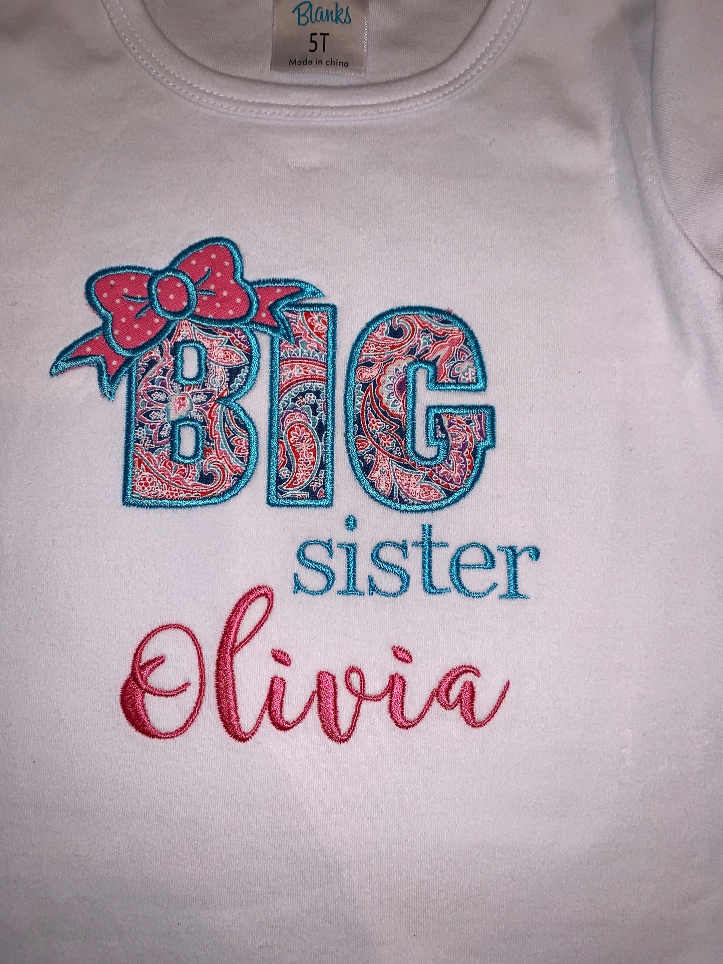 Personalized Big Sister Embroidered Shirt