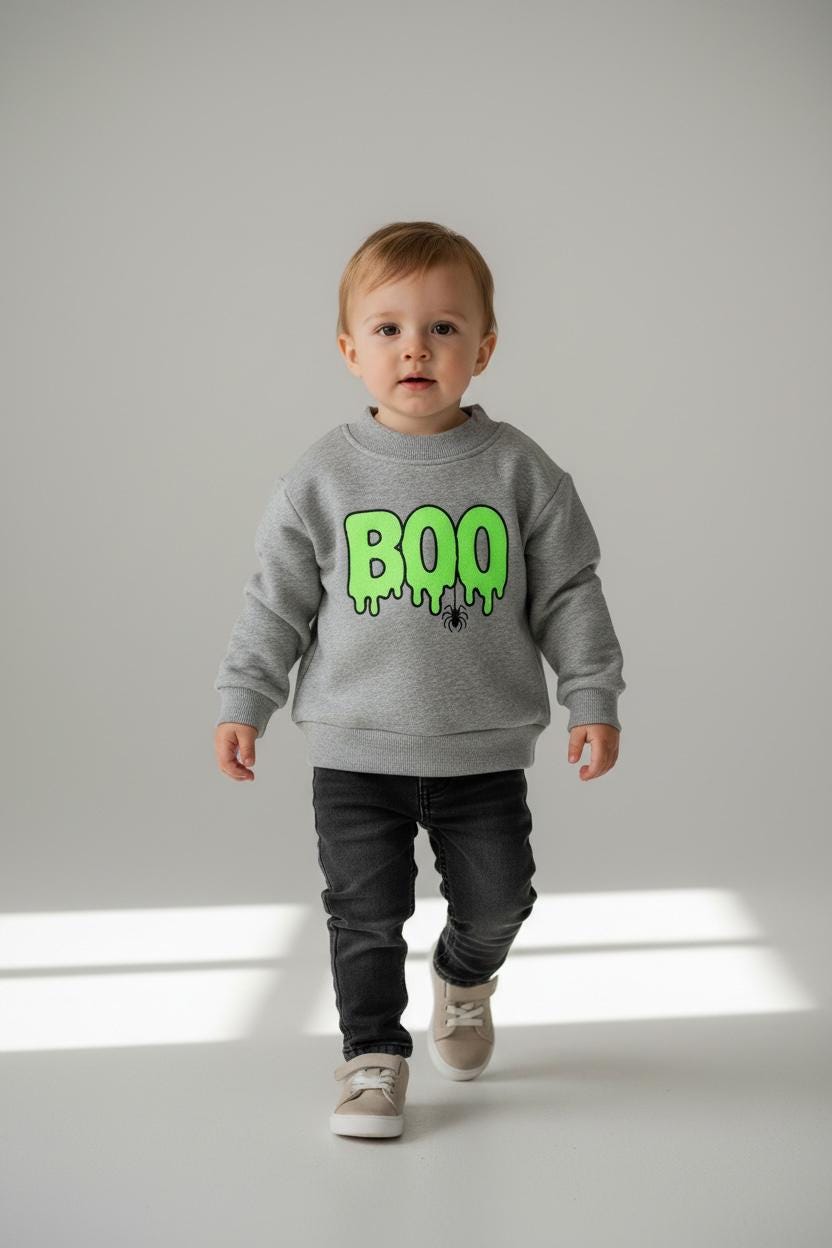 Toddler Glitter "BOO" Embroidered Mock Neck Sweatshirt – Cozy Fall Halloween Pullover