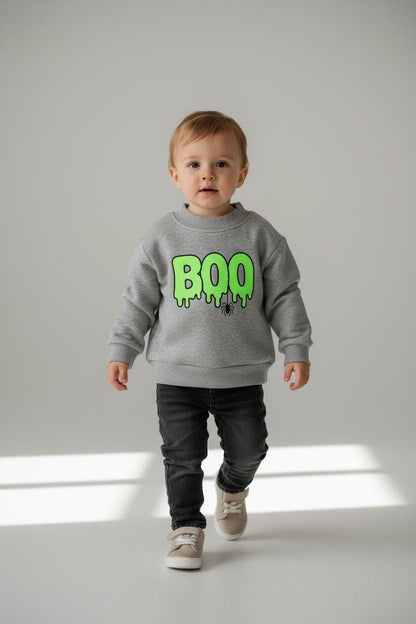 Toddler Glitter "BOO" Embroidered Mock Neck Sweatshirt – Cozy Fall Halloween Pullover