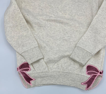 Pink Velvet Bow Embroidered Sweatshirt - Split Bows on Each Side - Can Personalize