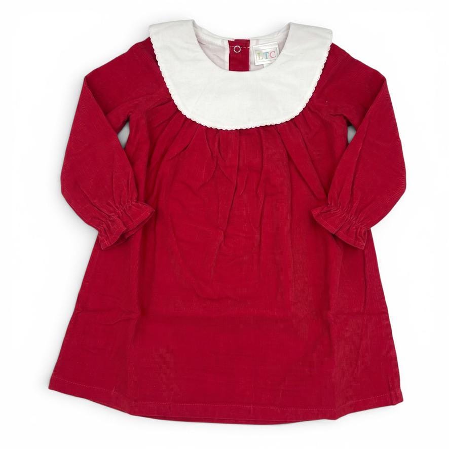 Personalized Embroidered Red Corduroy Christmas Dress for Girls