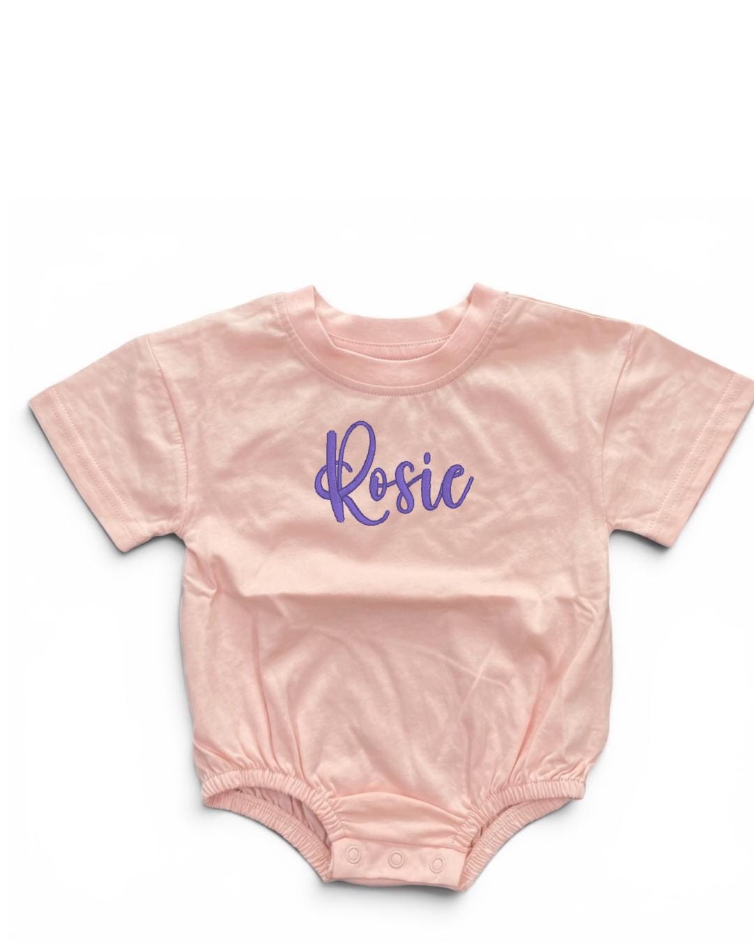 Personalized Embroidered Organic Cotton Bubble Romper – Baby Name Summer Outfit