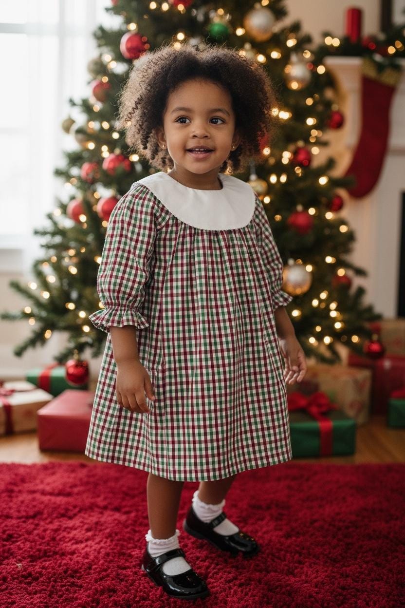 Personalized Embroidered Plaid Christmas Dress for Girls – Custom Monogram Holiday Dress