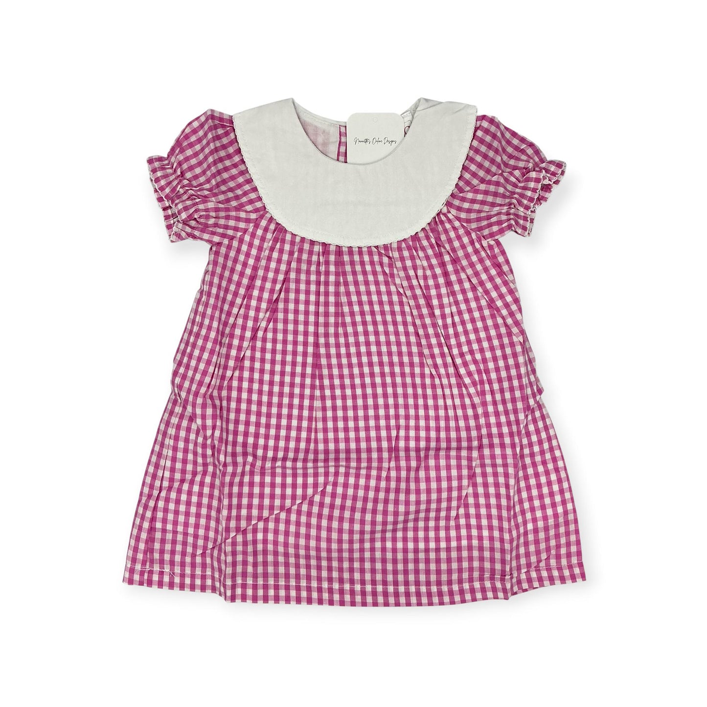 Personalized Embroidered Pink Gingham Bishop Dress for Girls – Custom Monogram Dress