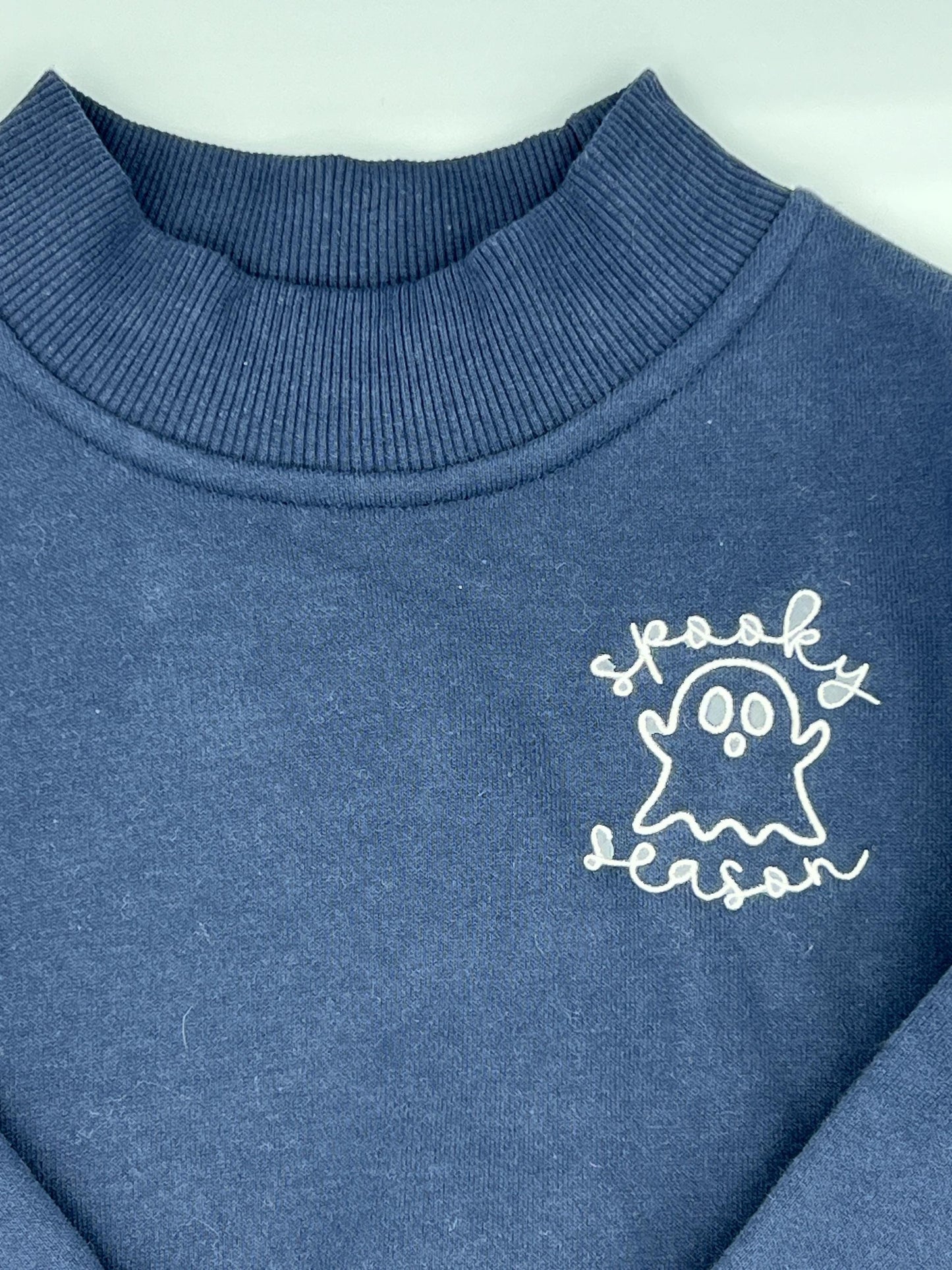 Toddler Spooky Season Ghost Embroidered Mock Neck Sweatshirt – Cozy Fall Halloween Pullover