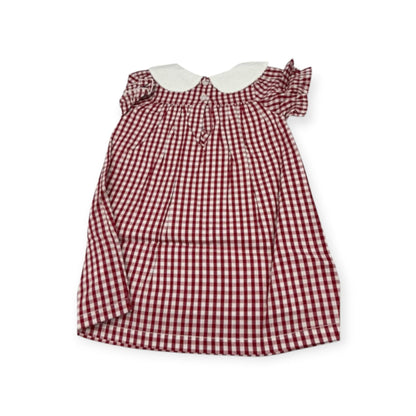 Personalized Embroidered Red Gingham Bishop Dress for Girls – Custom Monogram Dress
