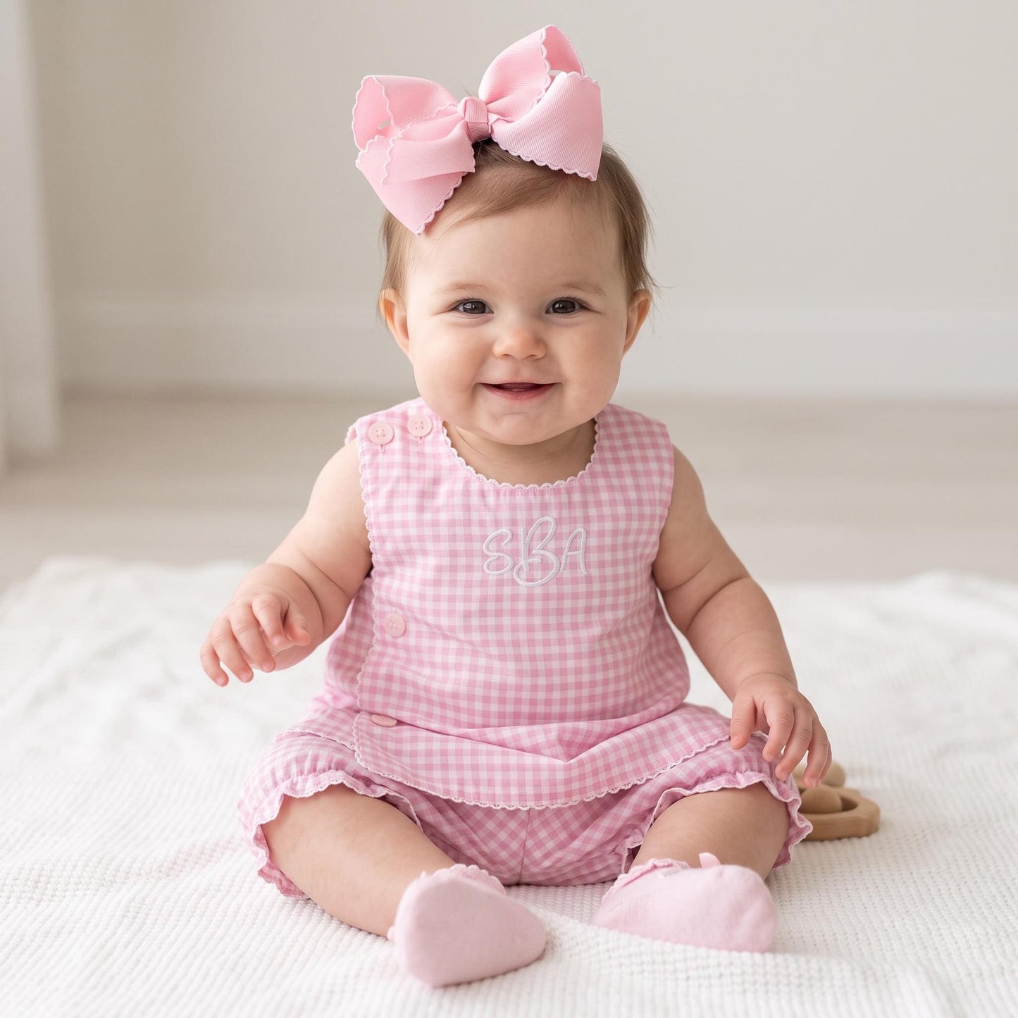 Personalized Embroidered Pink Gingham Cotton Diaper Set