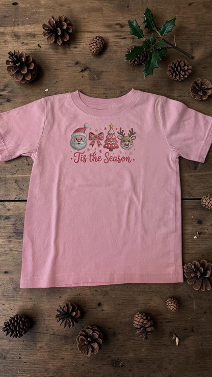 Kids DTG Printed Tis the Season Pink t-Shirt (2T–5T)