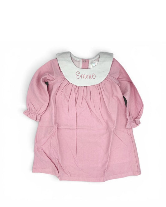 Personalized Embroidered Pink Corduroy Dress for Girls