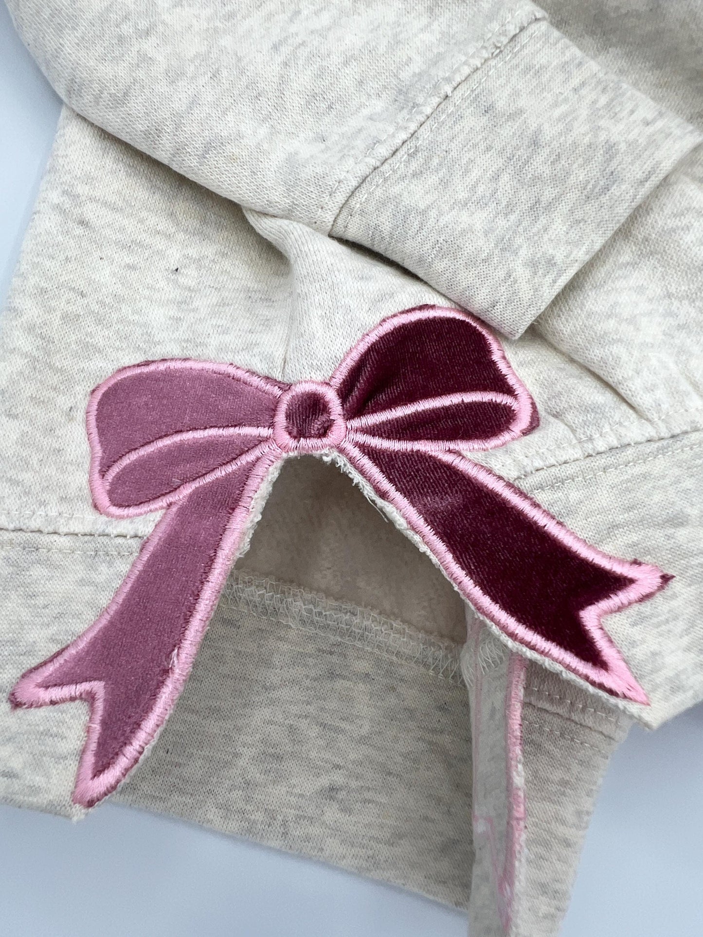 Pink Velvet Bow Embroidered Sweatshirt - Split Bows on Each Side - Can Personalize