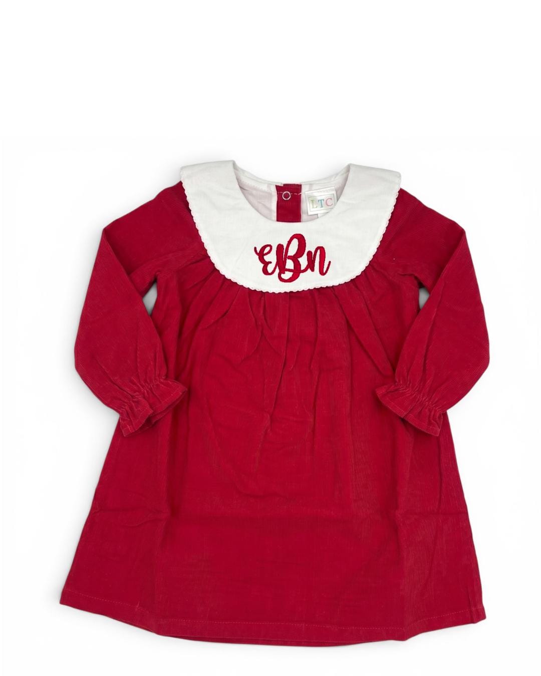 Personalized Embroidered Red Corduroy Christmas Dress for Girls