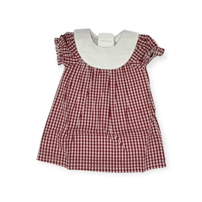 Personalized Embroidered Red Gingham Bishop Dress for Girls – Custom Monogram Dress