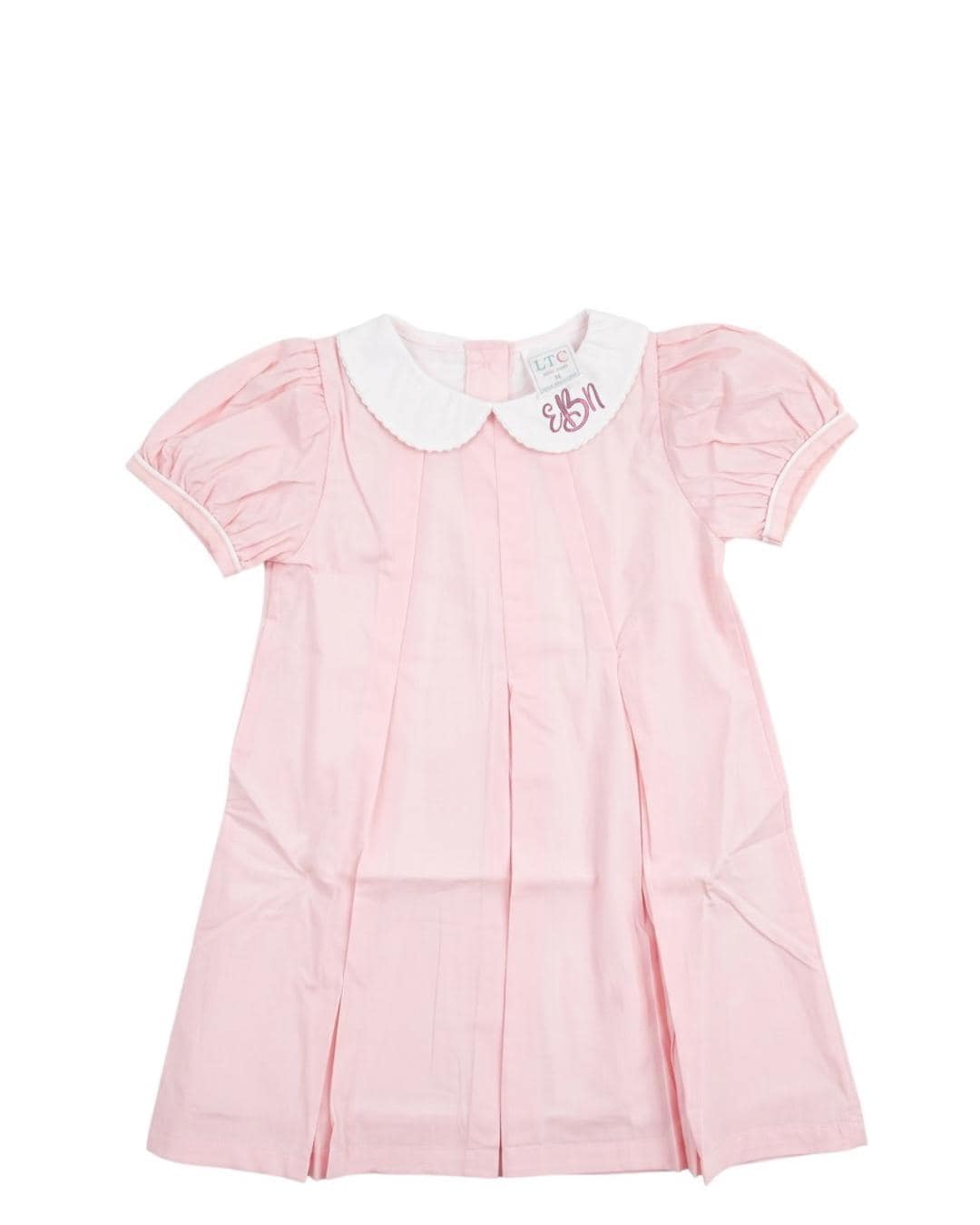 Personalized Embroidered Light Pink/Light Blue Cotton Dress for Girls