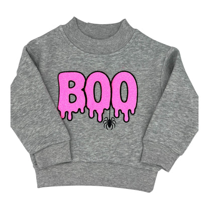Adult Glitter "BOO" Embroidered Mock Neck Sweatshirt – Cozy Fall Halloween Pullover