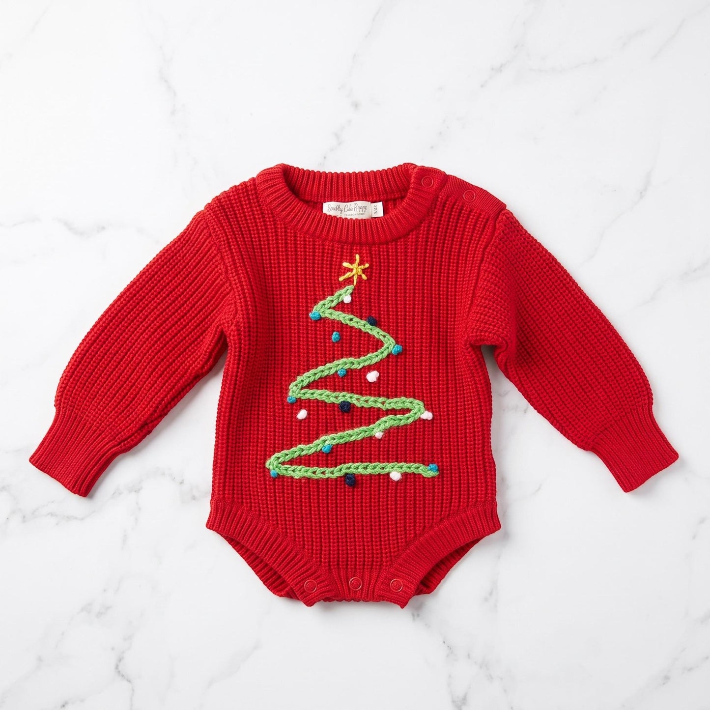 Hand Embroidered Knitted Christmas tree Baby Bodysuits