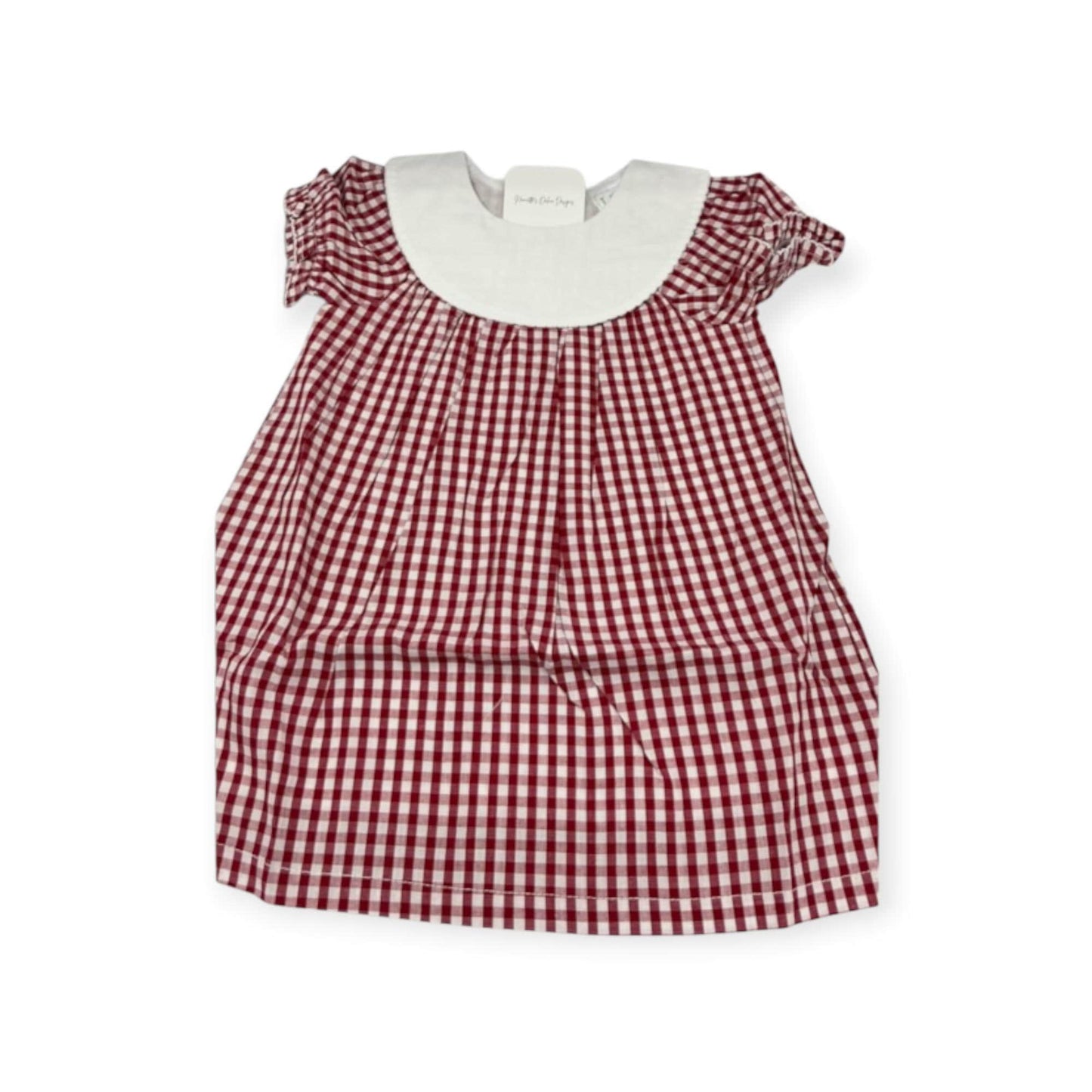 Personalized Embroidered Red Gingham Bishop Dress for Girls – Custom Monogram Dress