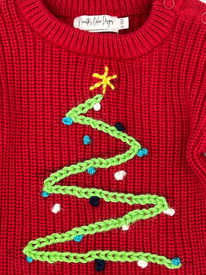 Hand Embroidered Knitted Christmas tree Baby Bodysuits