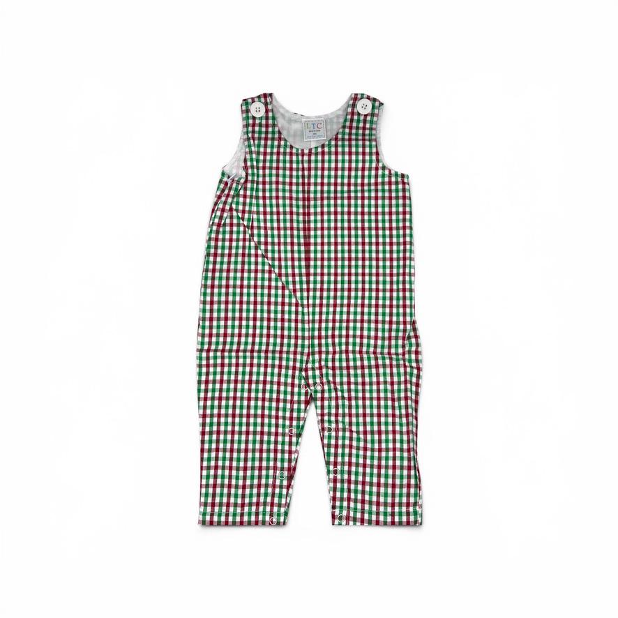 Personalized Embroidered Plaid Christmas Overalls for Boys or girls