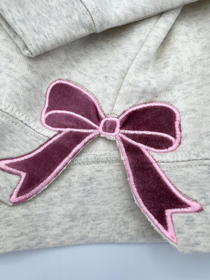 Pink Velvet Bow Embroidered Sweatshirt - Split Bows on Each Side - Can Personalize