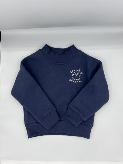 Toddler Spooky Season Ghost Embroidered Mock Neck Sweatshirt – Cozy Fall Halloween Pullover