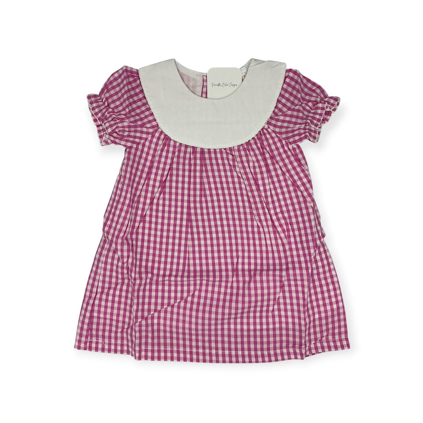 Personalized Embroidered Pink Gingham Bishop Dress for Girls – Custom Monogram Dress