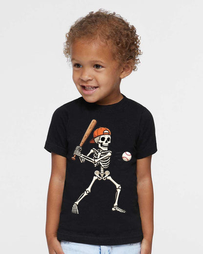 Kids Spooky Baseball Skeleton t-shirt – Fun Fall Halloween Tee Shirt or Sweatshirt