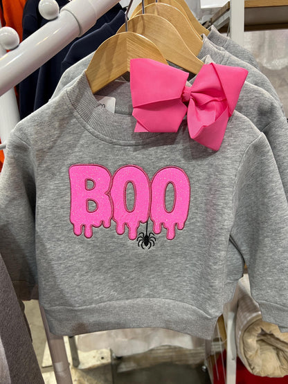 Toddler Glitter "BOO" Embroidered Mock Neck Sweatshirt – Cozy Fall Halloween Pullover