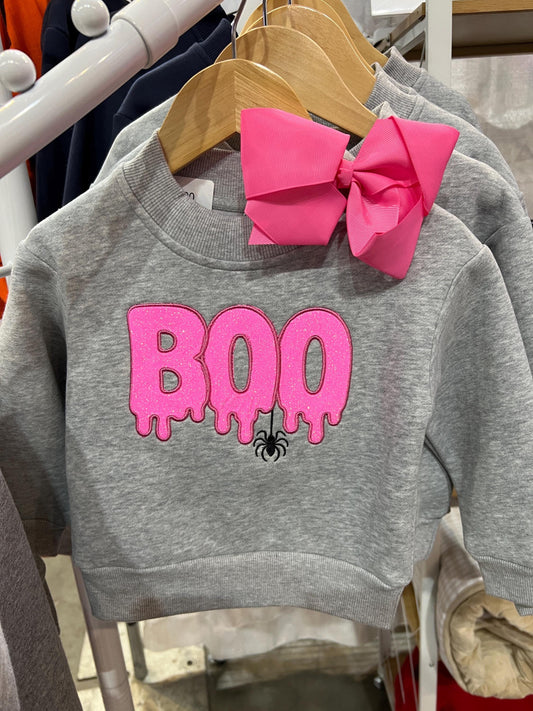 Toddler Glitter "BOO" Embroidered Mock Neck Sweatshirt – Cozy Fall Halloween Pullover