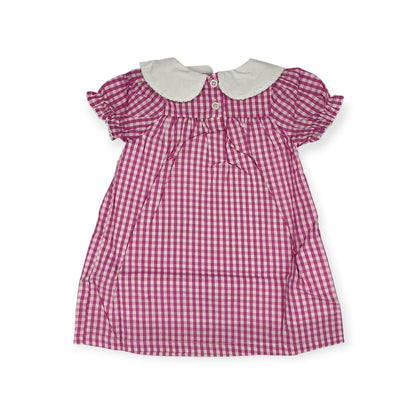 Personalized Embroidered Pink Gingham Bishop Dress for Girls – Custom Monogram Dress
