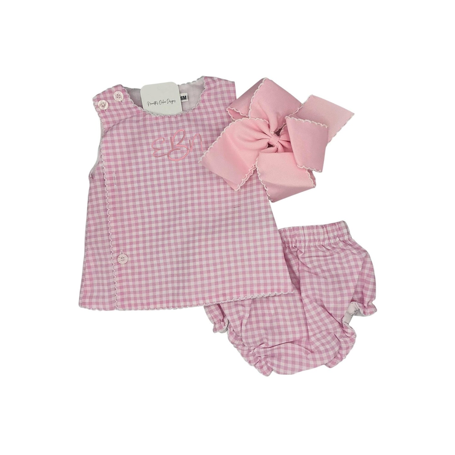 Personalized Embroidered Pink Gingham Cotton Diaper Set
