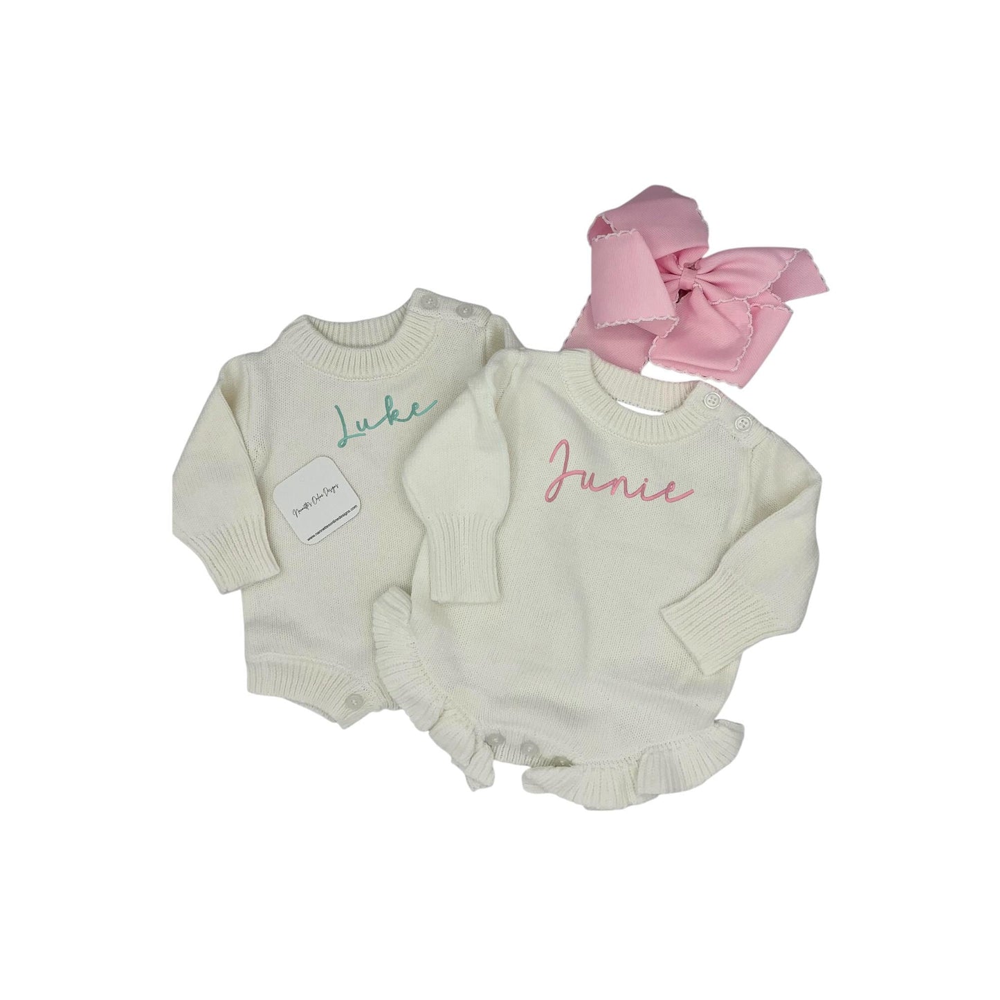 Personalized Embroidered Knitted Ruffle Leg Baby Romper