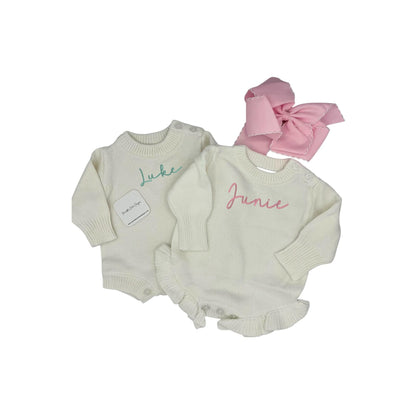 Personalized Embroidered Knitted Ruffle Leg Baby Romper
