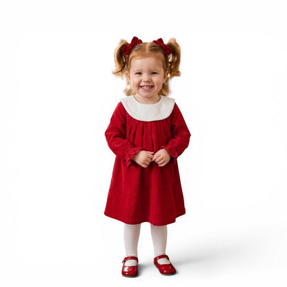 Personalized Embroidered Red Corduroy Christmas Dress for Girls