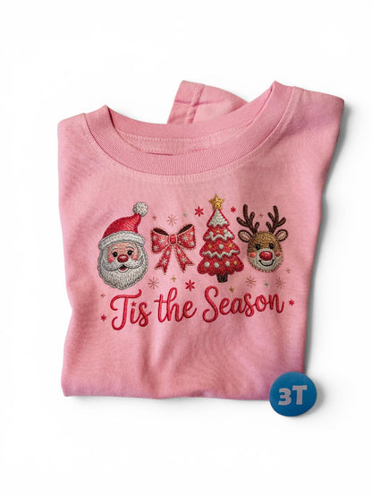Kids DTG Printed Tis the Season Pink t-Shirt (2T–5T)