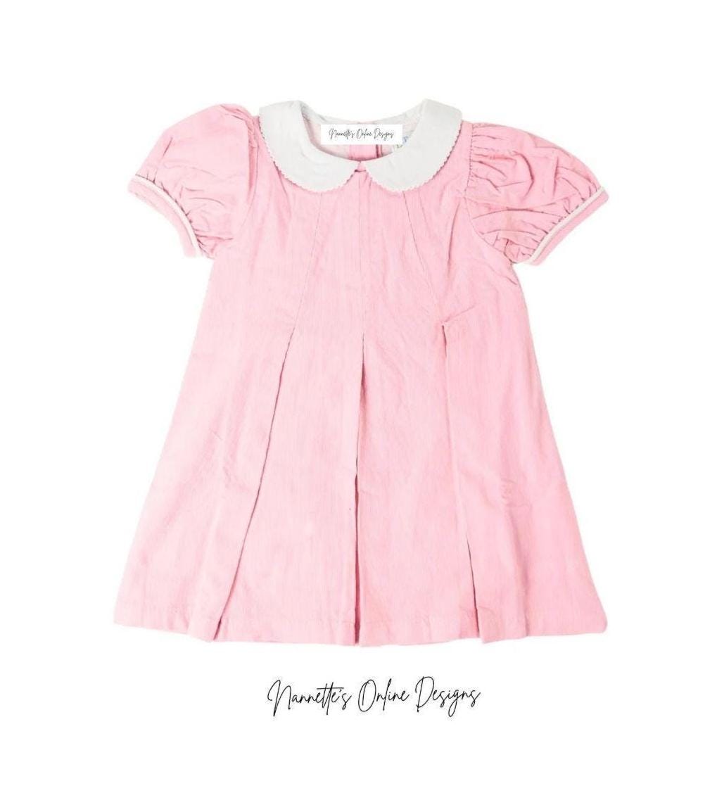 Personalized Short Sleeve Embroidered Pink Corduroy Dress for Girls
