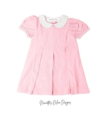 Personalized Short Sleeve Embroidered Pink Corduroy Dress for Girls