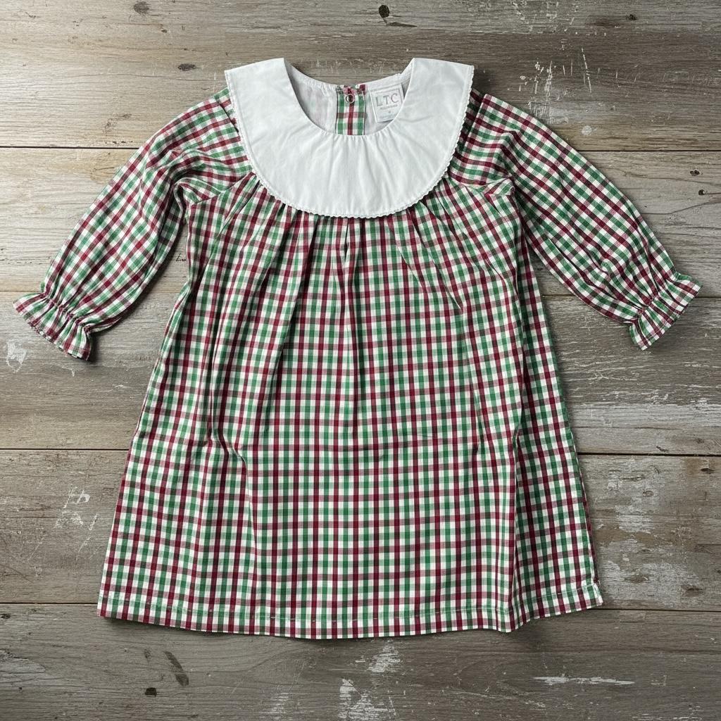 Personalized Embroidered Plaid Christmas Dress for Girls – Custom Monogram Holiday Dress