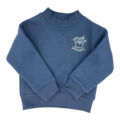 Toddler Spooky Season Ghost Embroidered Mock Neck Sweatshirt – Cozy Fall Halloween Pullover
