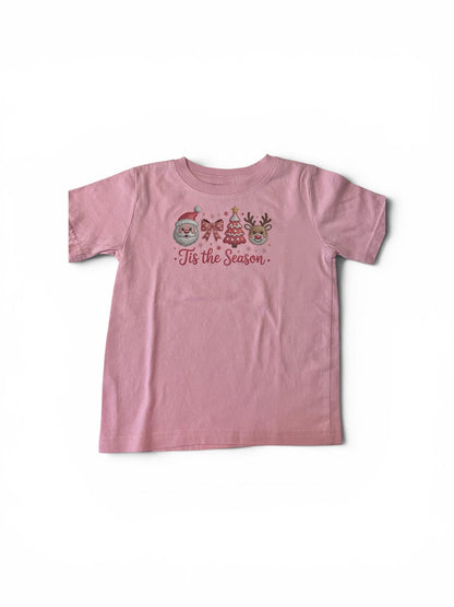 Kids DTG Printed Tis the Season Pink t-Shirt (2T–5T)
