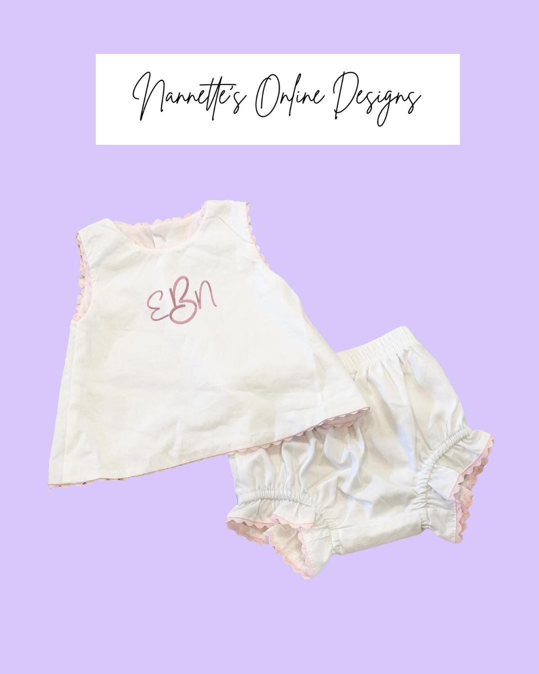 Personalized Embroidered Pink Trimmed White Cotton Diaper Set