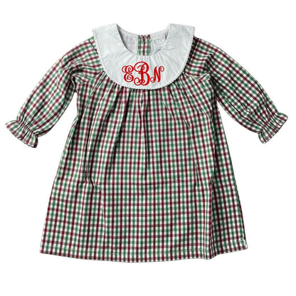 Personalized Embroidered Plaid Christmas Dress for Girls – Custom Monogram Holiday Dress