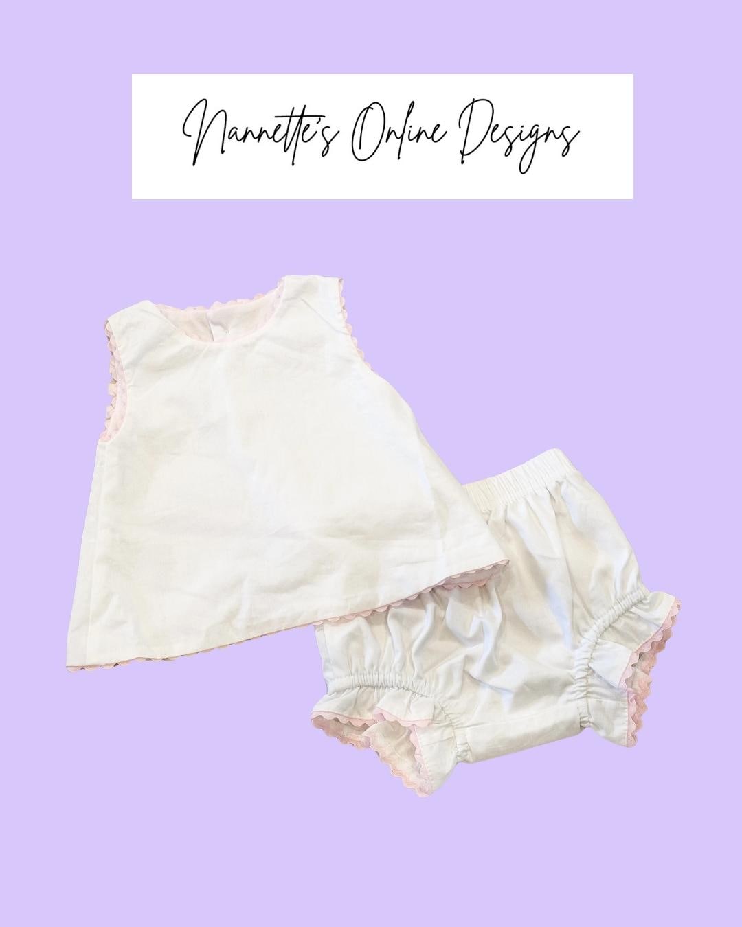 Personalized Embroidered Pink Trimmed White Cotton Diaper Set