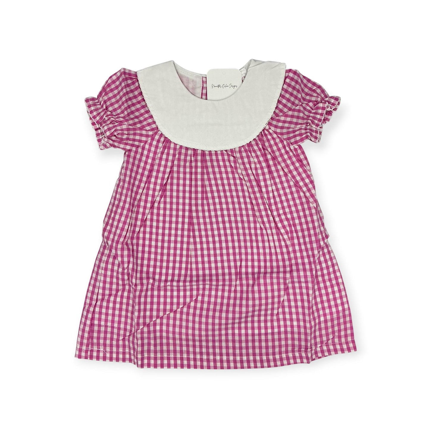 Personalized Embroidered Pink Gingham Bishop Dress for Girls – Custom Monogram Dress