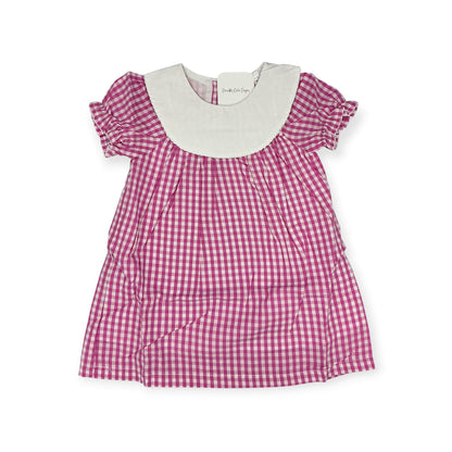 Personalized Embroidered Pink Gingham Bishop Dress for Girls – Custom Monogram Dress