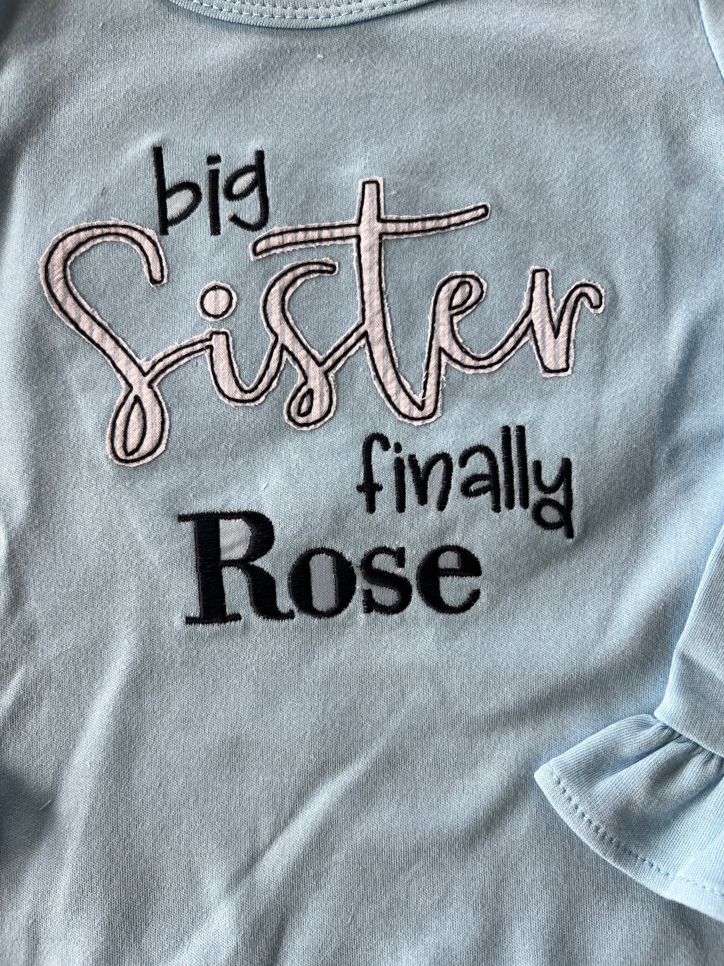 Big Sister Finally Embroidered long sleeve ruffle tee