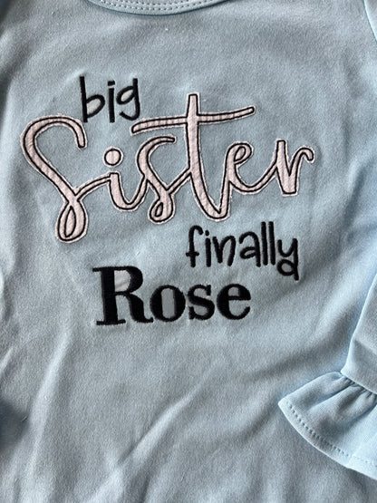 Big Sister Finally Embroidered long sleeve ruffle tee
