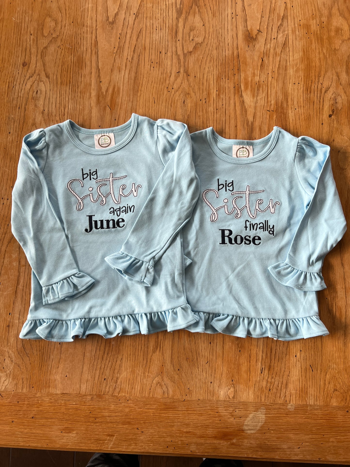 Big Sister Finally Embroidered long sleeve ruffle tee