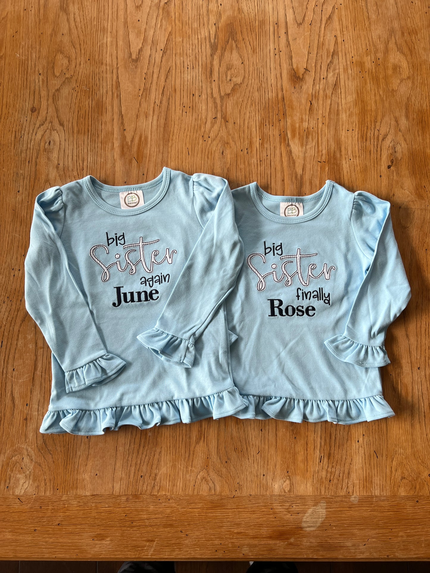 Big Sister Finally Embroidered long sleeve ruffle tee