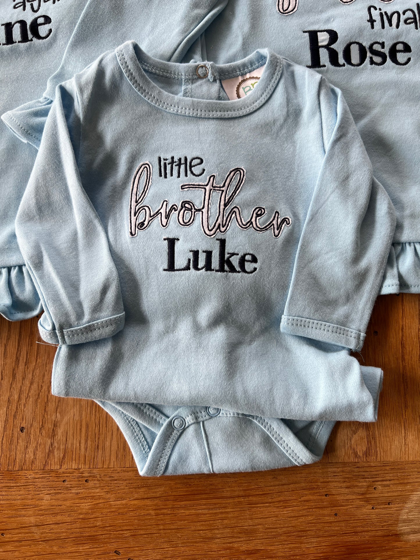 Little Brother Embroidered long sleeve bodysuit - Blue